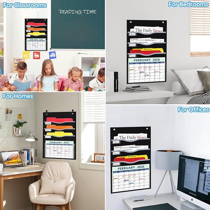 ALSLEA 4 Pockets Hanging Wall File Organizer 15" Extra Wide Pocket Chart - Image 5