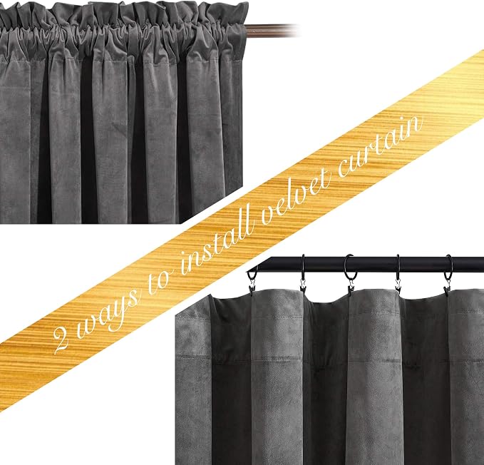 NICETOWN Living Room Grey Velvet Curtains, Sound and Sunlight Reducing Heavy - Image 3