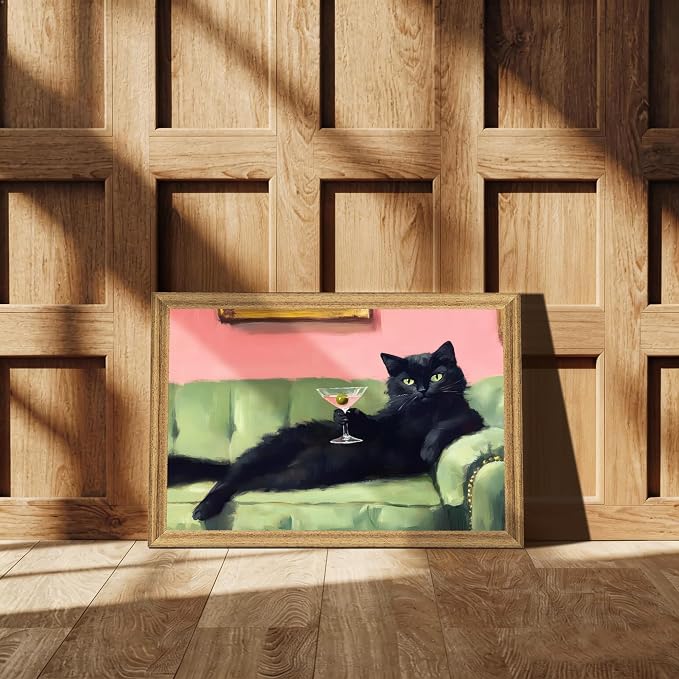 Fantasy Artists Humorous Black Cat Character Wall Art – Relaxed Anthropomorphic - Image 4