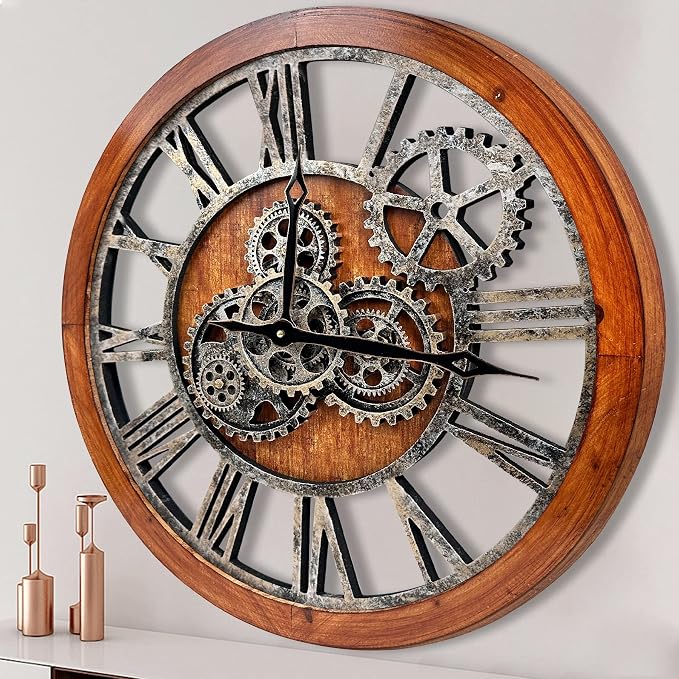 The B-Style Large Wall Clock 24 inch Moving Gear Wall Clock Oversized Vintage - Image 7