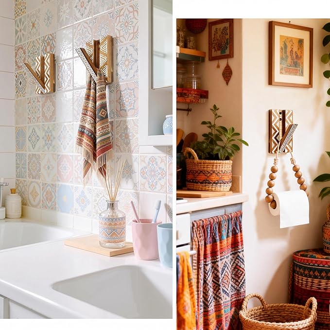 Boho Foldable Wall Hooks: Decorative Wooden Coat Hooks 2Pack Mounted - Image 9