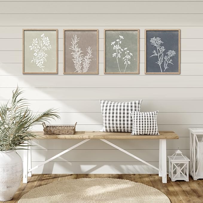 Framed Boho Wall Art Set of 4 for Wooded Minimalist Botanical Print Wall Art - Image 3