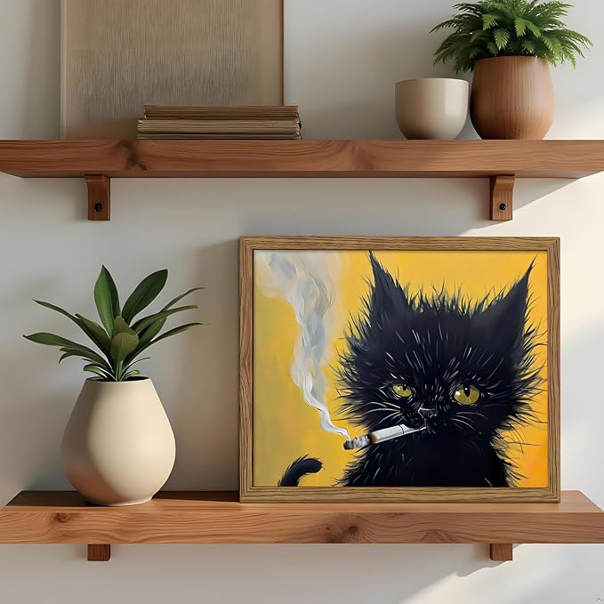 Vintage Framed Black Cat Wall Art, Mens Room Canvas Print Poster, Cool Animals - Image 7