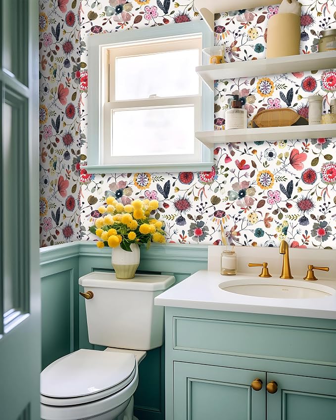 Wallpaper Peel and Stick Floral Wall Paper Removable Waterproof White/Green/Red - Image 7