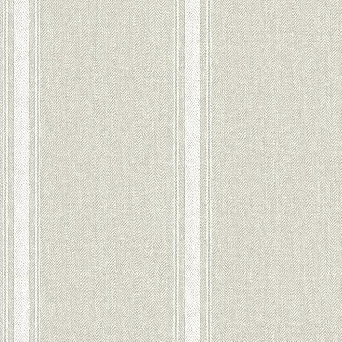 Chesapeake Linette Fabric Stripe Wallpaper, Light Grey, Strippable, 20.5 in x by Chesapeake