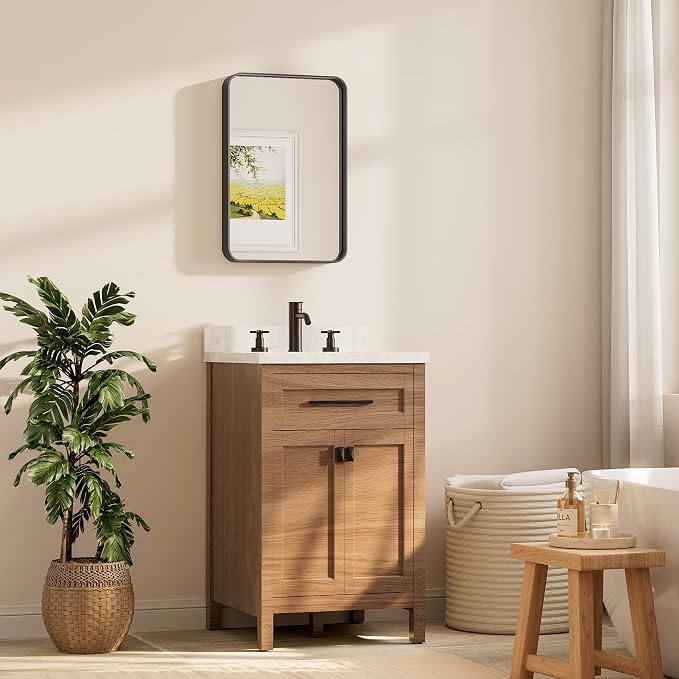TETOTE 16 x 24 Inch Black Frame Mirror, Bathroom Vanity Mirror - Image 2