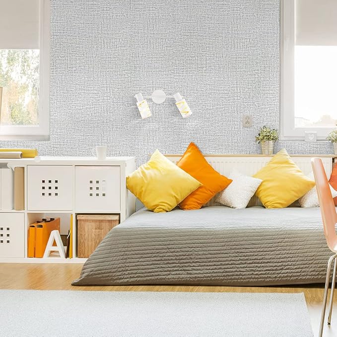 Grey Wallpaper Grasscloth Peel and Stick Wallpaper 17.7inchx196.8inch Textured - Image 2