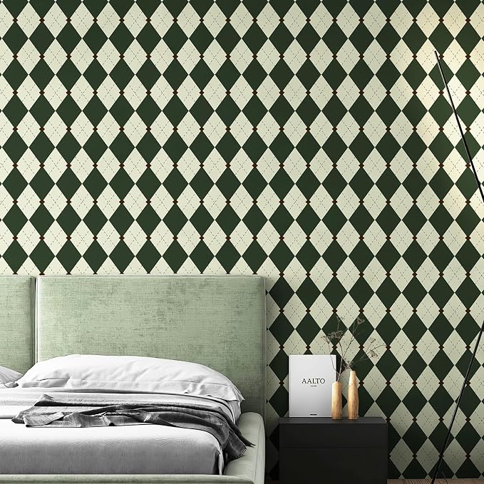 Simon&Siff Retro Peel and Stick Wallpaper Black and Green Wallpaper Vintage by SimonSiff