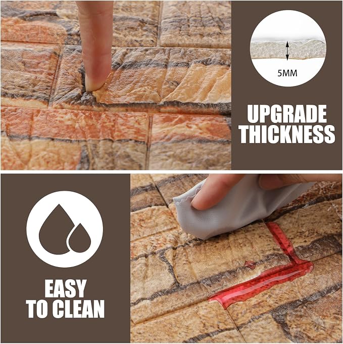 Colarr 60 Pcs 58 Sq ft 3D Wall Panels Peel and Stick Faux Foam 3D Brick - Image 3