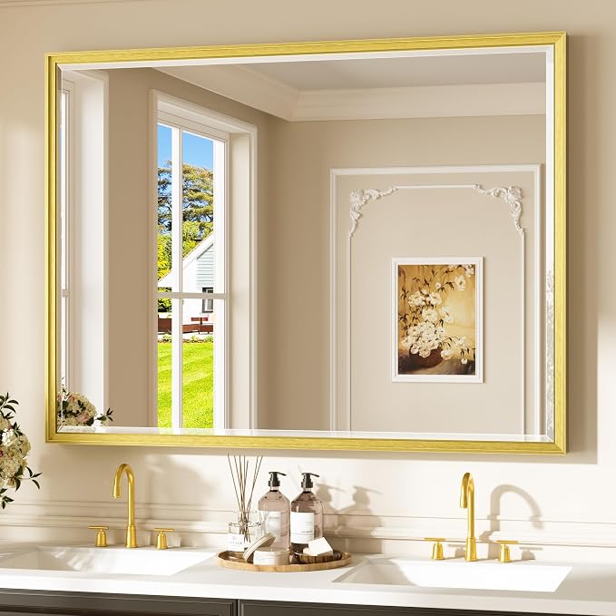 Keonjinn 48" x 36" Large Gold Bathroom Mirrors by Keonjinn