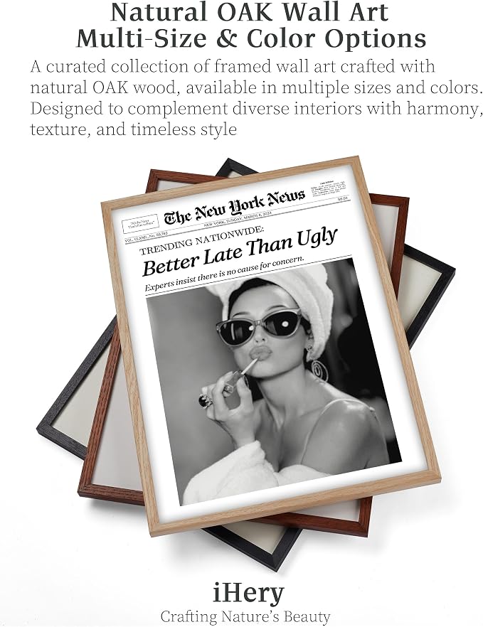 iHery Natural OAK Wood Audrey Hepburn Newspaper Trendy Framed Wall Art - Image 4