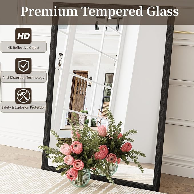 Syndra Black Wood Frame Bathroom Mirror, Waterproof Slim Deep Frame, - Image 8