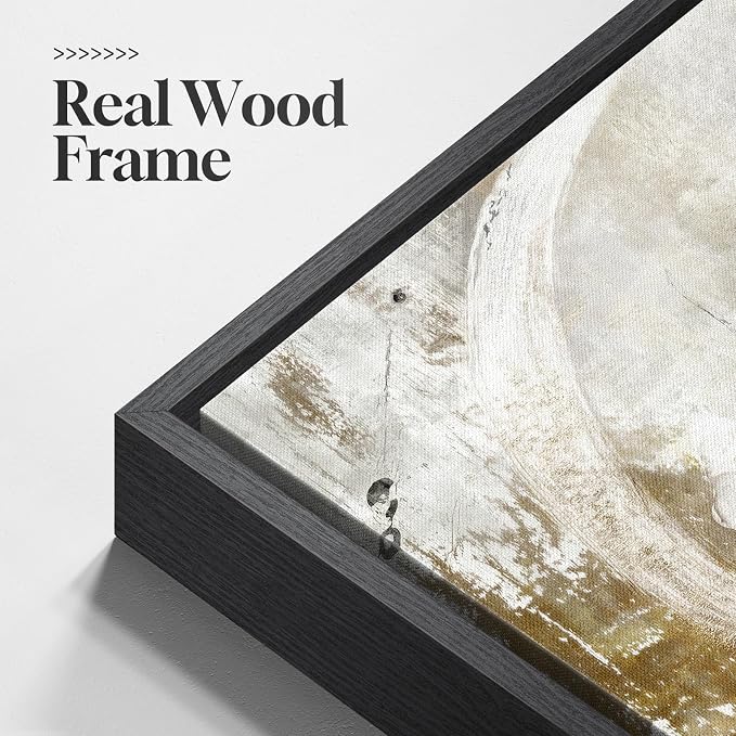 Framed Neutral Abstract Wall Art, Modern Gray Black Gold Canvas Prints Artwork - Image 5