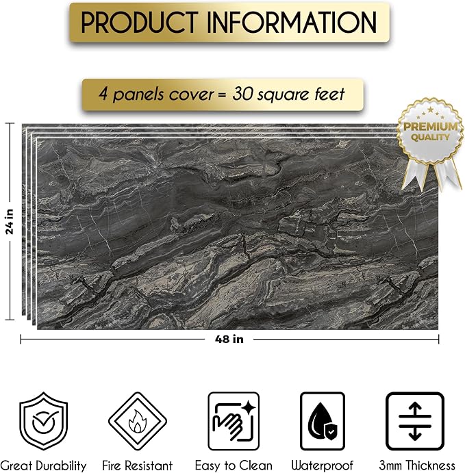 IZODEKOR 4 Pcs 24"x48" PVC Marble Wall Panels - Image 2