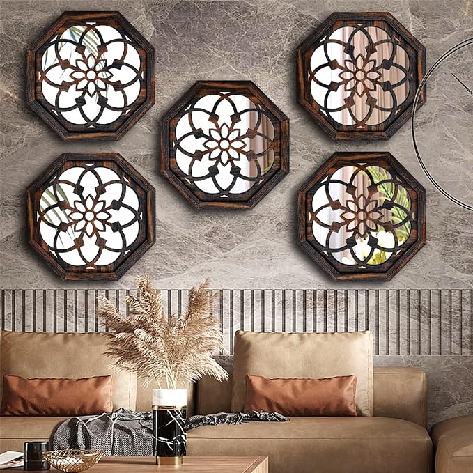 ZOLAPI 2-Piece Octagon Wall-Mounted Mirrors, Vintage Farmhouse Mirror - Image 6