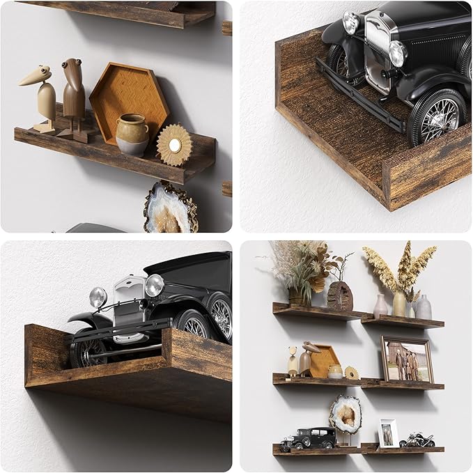 upsimples 6 Pack Wooden Floating Shelves, Wall Storage Decor Shelf - Image 5