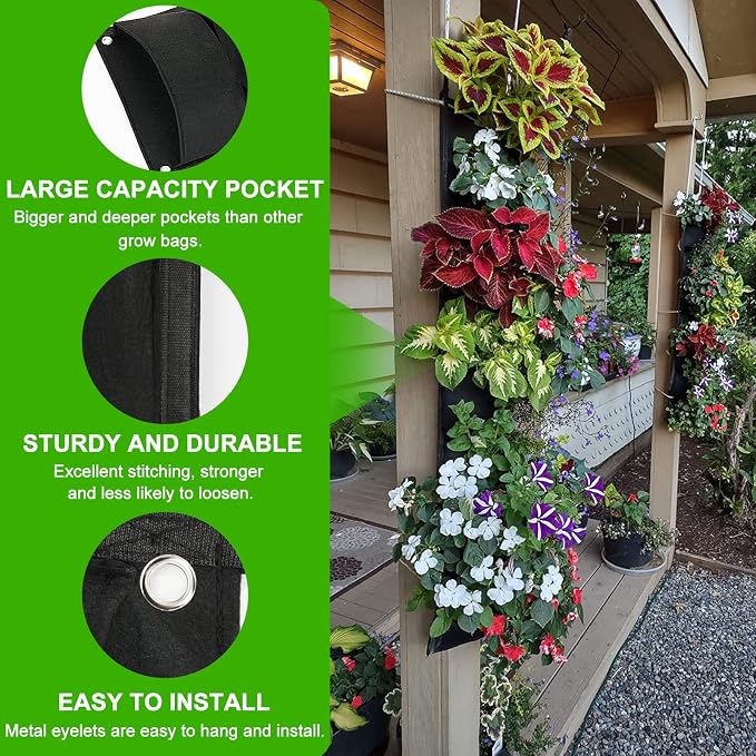 6 Pockets Hanging Planters for Outdoor Plants, One Pack Wall Planter Vertical - Image 2