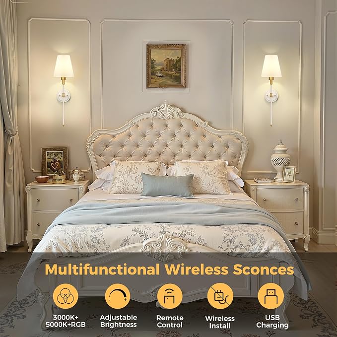 DORESshop Battery Operated Wall Sconce Set of 2, Wireless Wall Light Easy to - Image 3