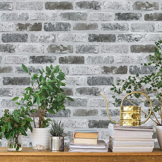 Guvana Grey Brick Wallpaper Peel and Stick Wallpaper 3D Vintage Brick Contact by Guvana