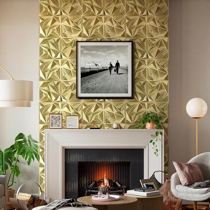STICKGOO 3D Wall Panels for Interior Wall Decor, Champaign Gold Diamond Design - Image 8