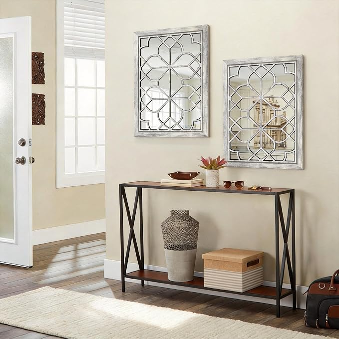 Set of 2 19x26 Inch Large Grey Shatterproof Rectangular Wall Mirrors, Boho - Image 5
