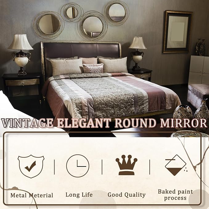 Hicarer 4 Pcs Decorative Wall Mirror Round Modern Circle Mounted Mirror Metal - Image 3