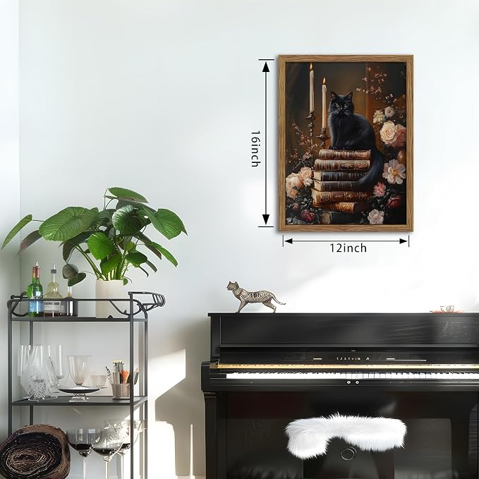 Vintage Dark Academia Framed Wall Art, Victorian Black Cat Floral Canvas Prints - Image 3