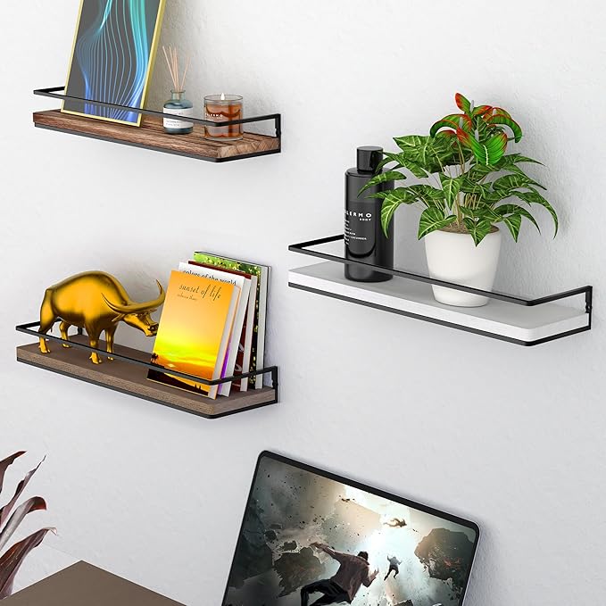 Meangood Floating Shelves Wall Mounted Set of 2, Rustic Wood Wall Storage - Image 7