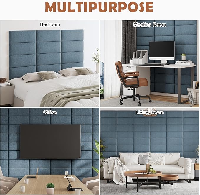 IFNOW Upholstered Wall Mounted Headboard, 3D Soundproof Wall Panels Peel and - Image 6