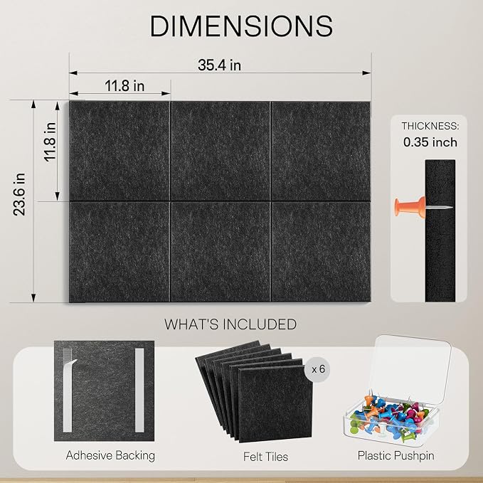 MaxGear Large Cork Board for Wall 36" x 24", Dark Gray Bulletin Board, 6 Pack - Image 4