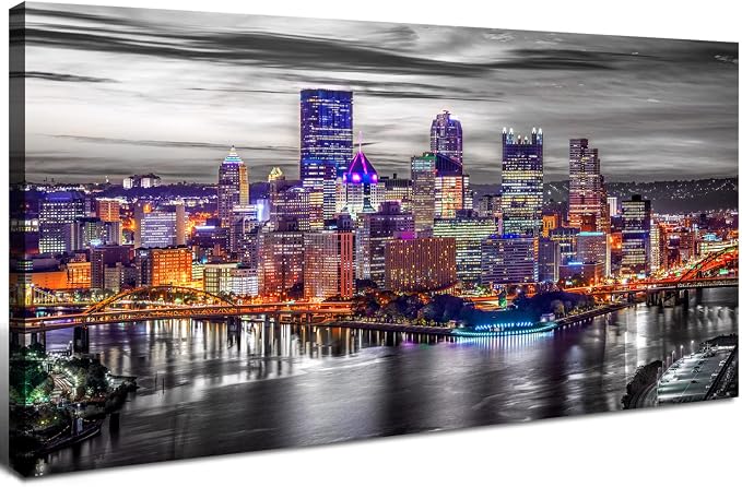 Pittsburgh Wall Art Living Room Decorations Black and White City Skyline by HOME
