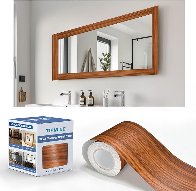 TIANLDD 27 FT Wood Grain Wallpaper Border, Removable Waterproof Mirror Border by TIANLDD