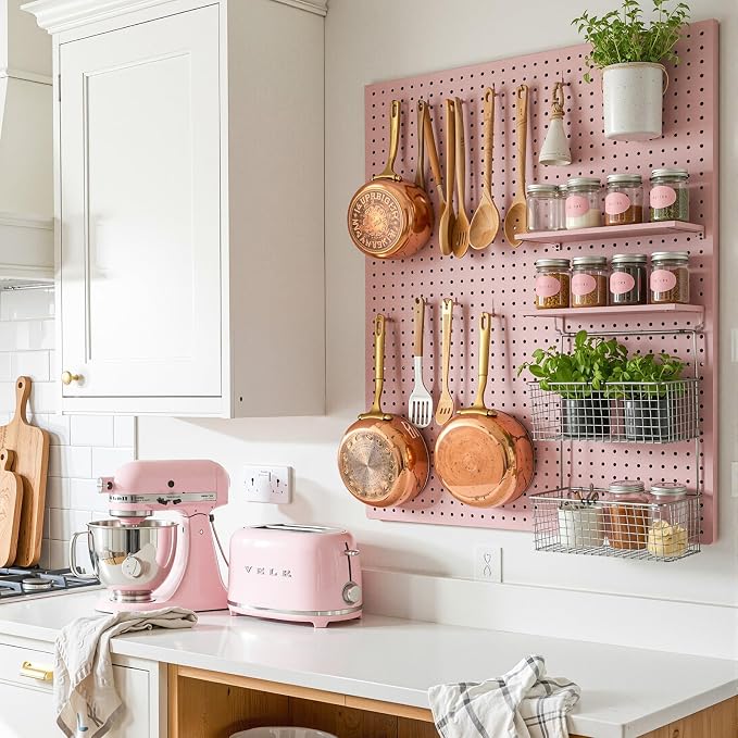 Peg Board, 4 Pack Metal Pegboard Panels Pink Pegboards Wall Organizer - Image 9