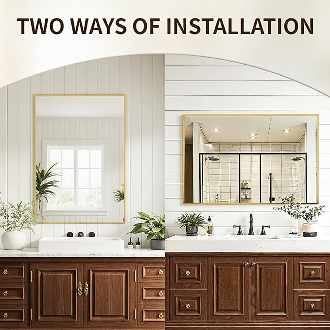 FICTOR Bathroom Vanity Mirror-Gold, 30x20 Inch, Shatterproof & Anti-Rust - Image 3