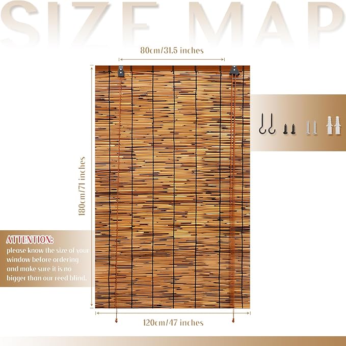 2 Pack Bamboo Reed Roll-Up Blind Shades - Image 8