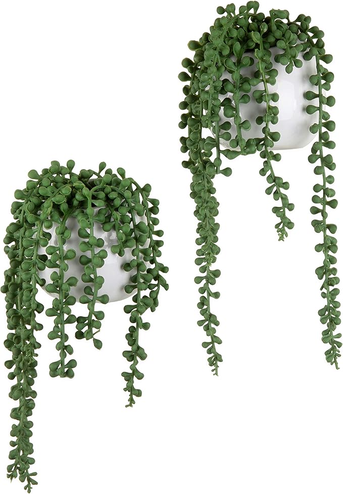 MyGift Artificial Faux String of Pearls Plants in White Ceramic Wall Hanging by MyGiftHome