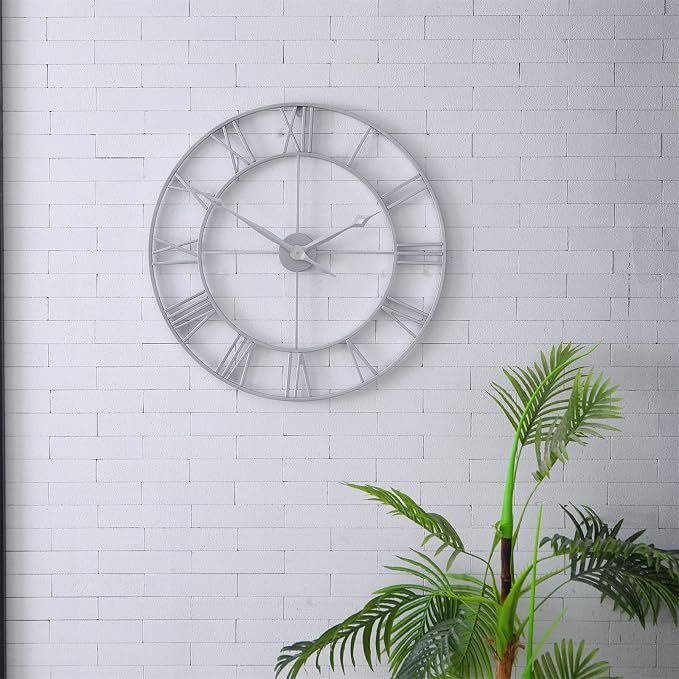 CLXEAST Large Modern 30 Inch Wall Clock Silver, Oversized Big Roman Numeral - Image 7