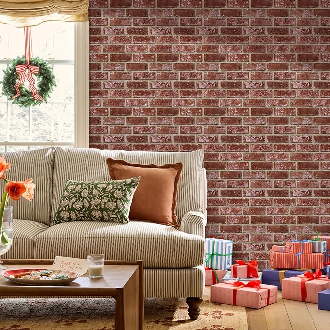 COMSTICKC 3D Red Brick Wall Panels Peel and Stick Tiles, Small Size Thin PVC - Image 6