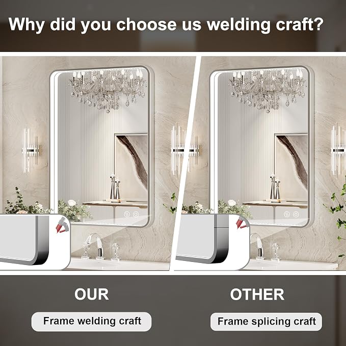 LED Bathroom Mirror with Lights, 43x36 Inch Brushed Silver Framed Lighted - Image 7