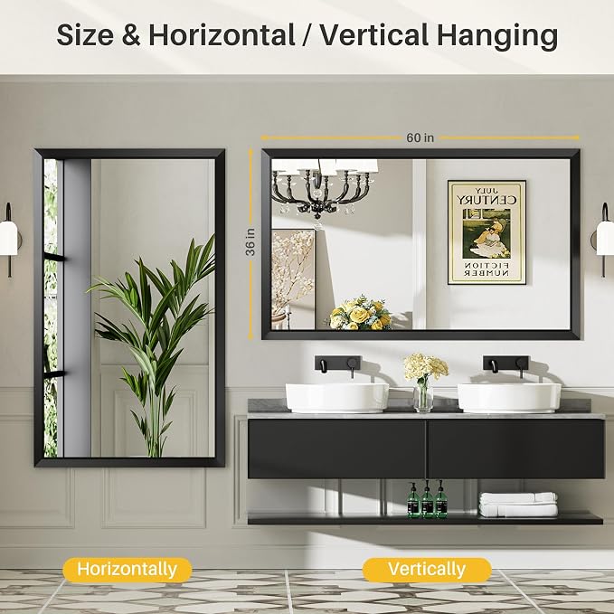 Briivue 60x36 Inch Black Bathroom Mirror - Image 5