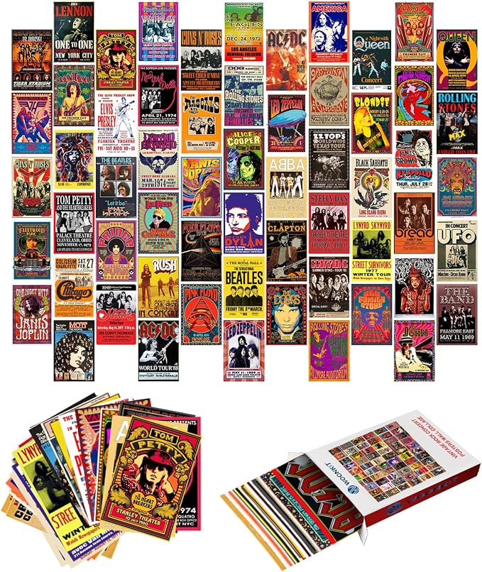 WOONKIT 60 PC Vintage Rock Band Posters, 70s 80s 90s Retro Concert Prints - Image 3