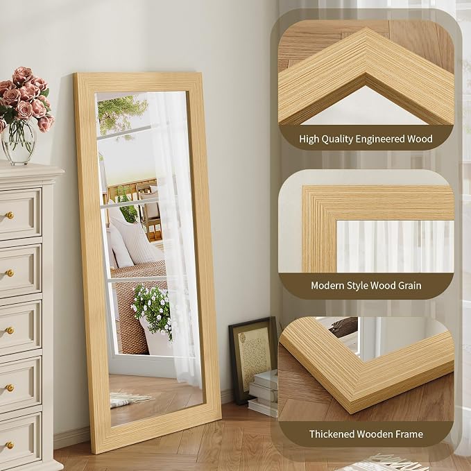 Syndra Modern Full Length Mirror Wood Frame, 56x20'' Large Floor Mirror - Image 3