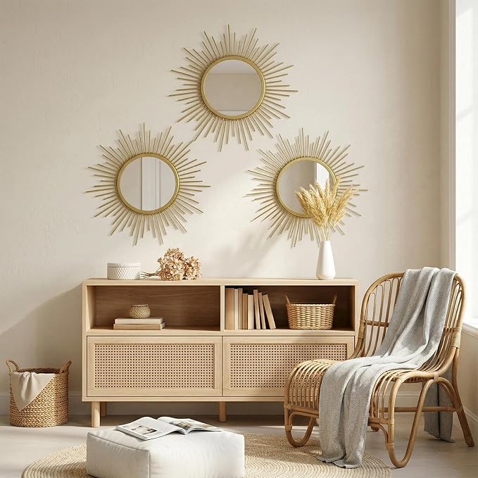 3 Set Gold Sunburst Mirrors for Wall Decorative Metal Mirrors Small Mirror Sets - Image 7