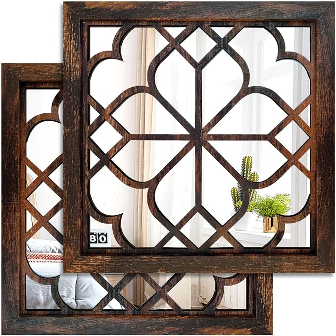 Wocred 2 PCS Square Wall Mirror, Gorgeous Rustic Farmhouse Accent Mirror by Wocred