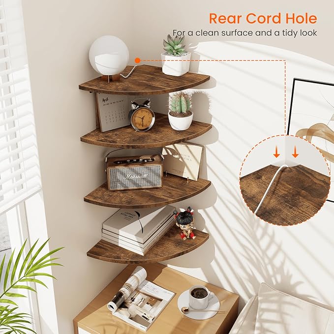 Homode Corner Wall Shelf, 12 Inch Wide Round Corner Floating Shelves - Image 4