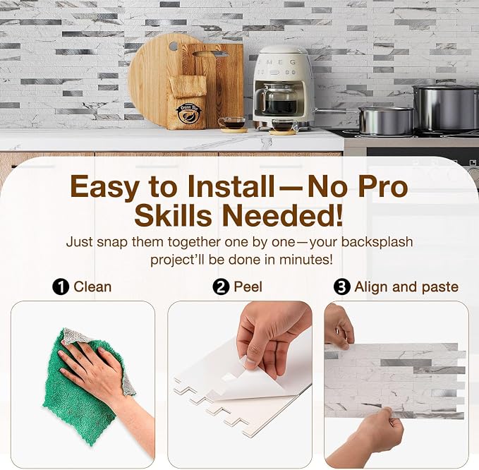 Peel and Stick Backsplash Tile Waterproof Removable PVC Wall Sticker 3D Faux - Image 5