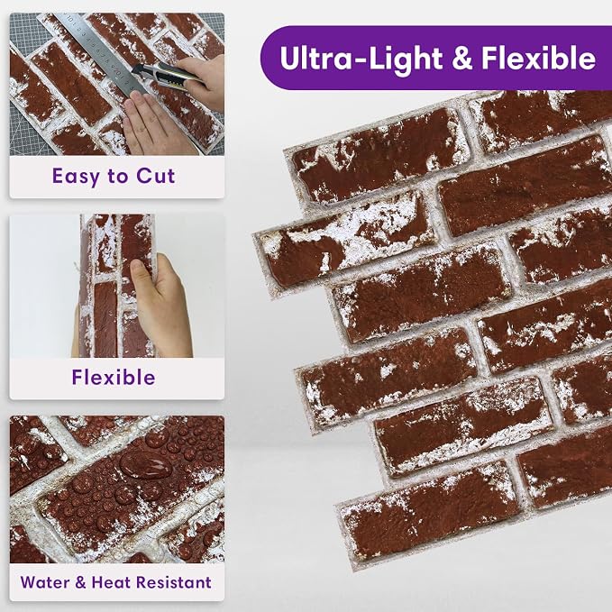 3D Faux Brick Wall Panels Peel and Stick, Small Brick-Look Textured Wall Sticker - Image 5