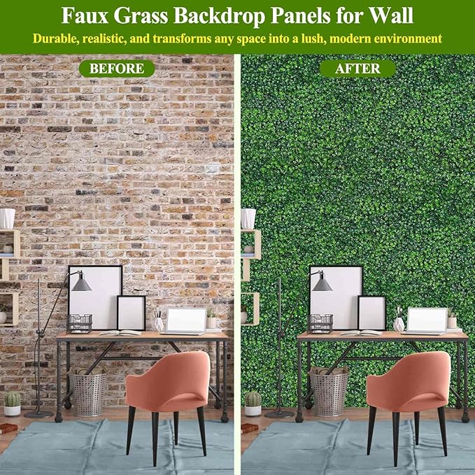 16 Pcs 10" X 10" Artificial Grass Wall Panels, UV-Resistant Fake Boxwood Panels - Image 6