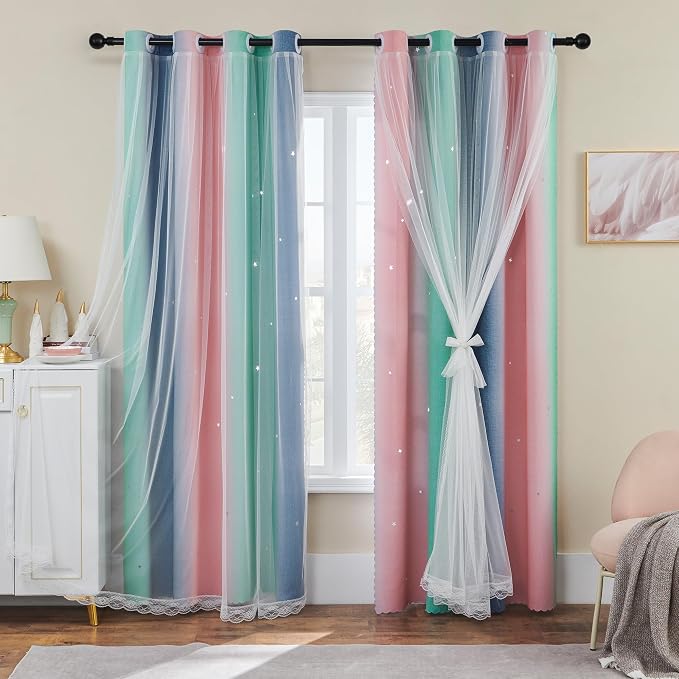 XiDi Pink Grey 84 inchs Long Curtains by Addsomecolortolife