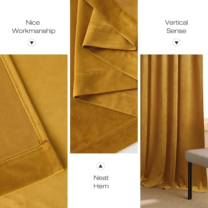 NICETOWN Mustard Gold Velvet Curtains 96 inch Long - Image 6